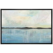 wall26 Framed Canvas Print Wall Art Pastel Watercolor Blue Ocean Sea Landscape Abstract Shapes Illustrations Modern Art Decorative Contemporary for Living Room, Bedroom, Office - 24x36 Black