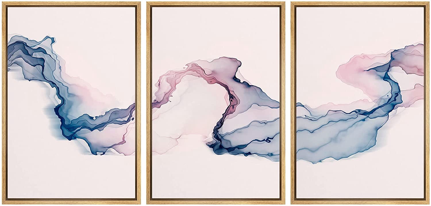 wall26 Framed Canvas Print Wall Art Pastel Watercolor Blue Pink Smoke ...