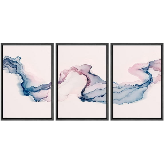 wall26 Framed Canvas Print Wall Art Pastel Watercolor Blue Pink Smoke Wave Abstract Shapes Illustrations Modern Art Decorative Boho Multicolor for Living Room, Bedroom, Office - 24"x36"x3 B
