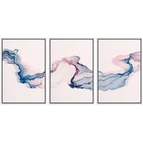 wall26 Framed Canvas Print Wall Art Pastel Watercolor Blue Pink Smoke Wave Abstract Shapes Illustrations Modern Art Decorative Boho Multicolor for Living Room, Bedroom, Office - 16"x24"x3 W