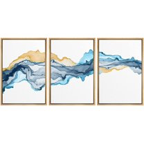 wall26 Framed Canvas Print Wall Art Pastel Watercolor Blue Yellow Smoke Waves Abstract Shapes Illustrations Modern Art Decorative Boho Multicolor for Living Room, Bedroom, Office - 16"x24"x