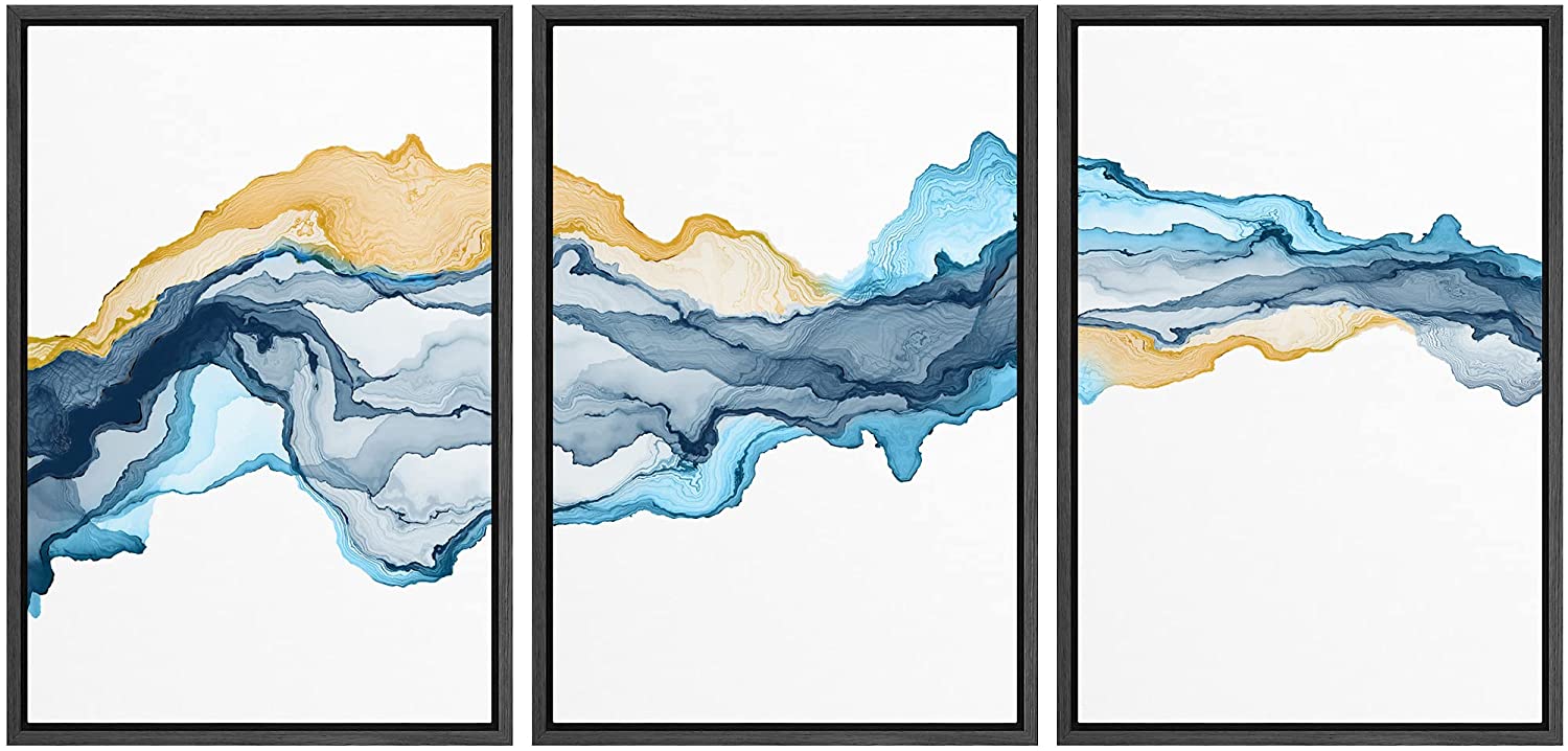 wall26 Framed Canvas Print Wall Art Pastel Watercolor Blue Yellow Smoke ...