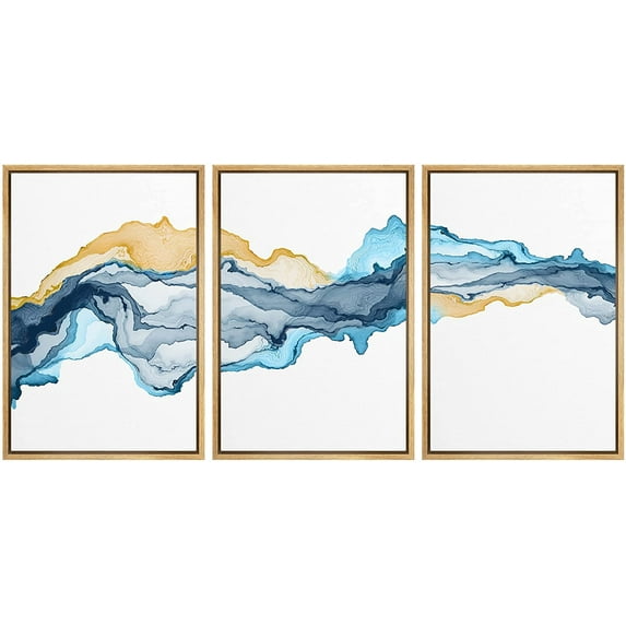 wall26 Framed Canvas Print Wall Art Pastel Watercolor Blue Yellow Smoke Waves Abstract Shapes Illustrations Modern Art Decorative Boho Multicolor for Living Room, Bedroom, Office - 24"x36"x