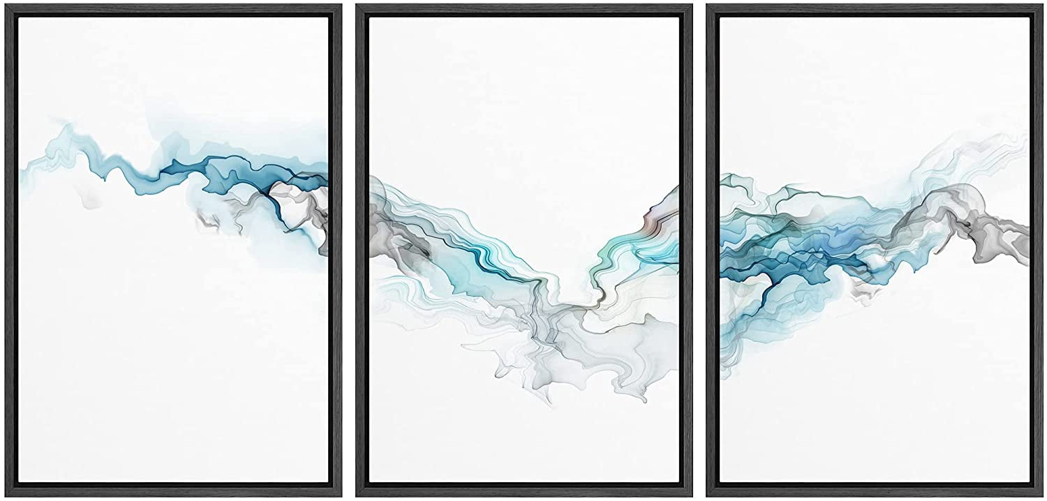 wall26 Framed Canvas Print Wall Art Pastel Watercolor Teal Smoke Wave ...