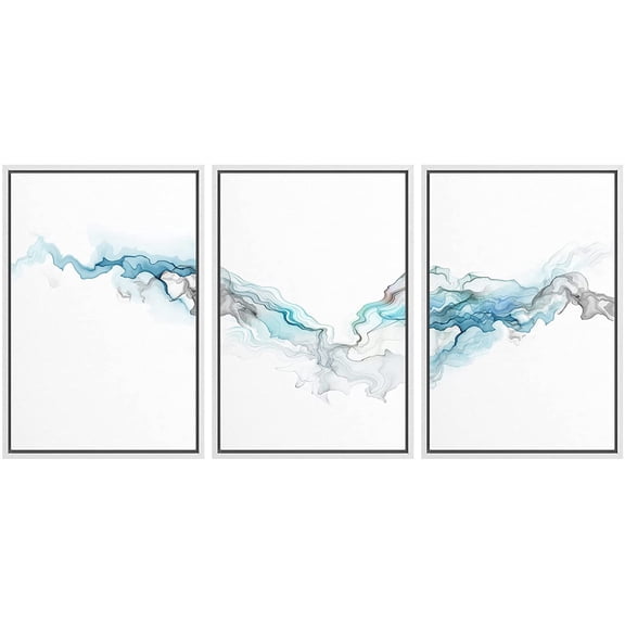 wall26 Framed Canvas Print Wall Art Pastel Watercolor Teal Smoke Wave Landscape Abstract Shapes Illustration Modern Art Decorative Boho Multicolor for Living Room, Bedroom, Office - 16"x24"