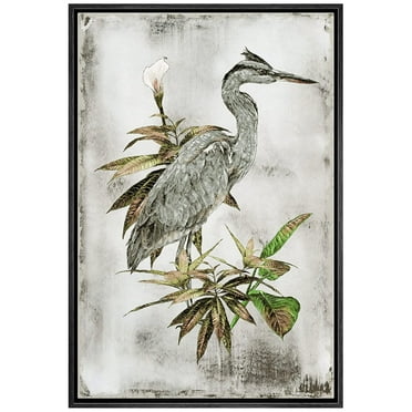 wall26 Framed Canvas Print Wall Art Pastel Watercolor White Crane Bird Nature Wilderness Illustrations Modern Art Decorative Rustic Relax/Calm for Living Room, Bedroom, Office - 16&quot;x24&quot; Bla
