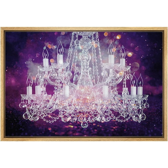 wall26 Framed Canvas Print Wall Art Purple Glitter White Crystal Chandelier Decorative Lights Digital Art Realism Contemporary Chic Relax/Calm for Living Room, Bedroom, Office - 24"x36" Nat