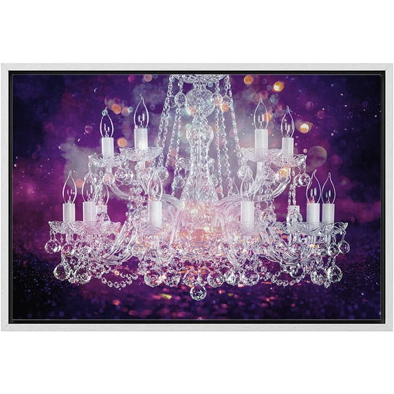 wall26 Framed Canvas Print Wall Art Purple Glitter White Crystal Chandelier Decorative Lights Digital Art Realism Contemporary Chic Relax/Calm for Living Room, Bedroom, Office - 16"x24" Whi