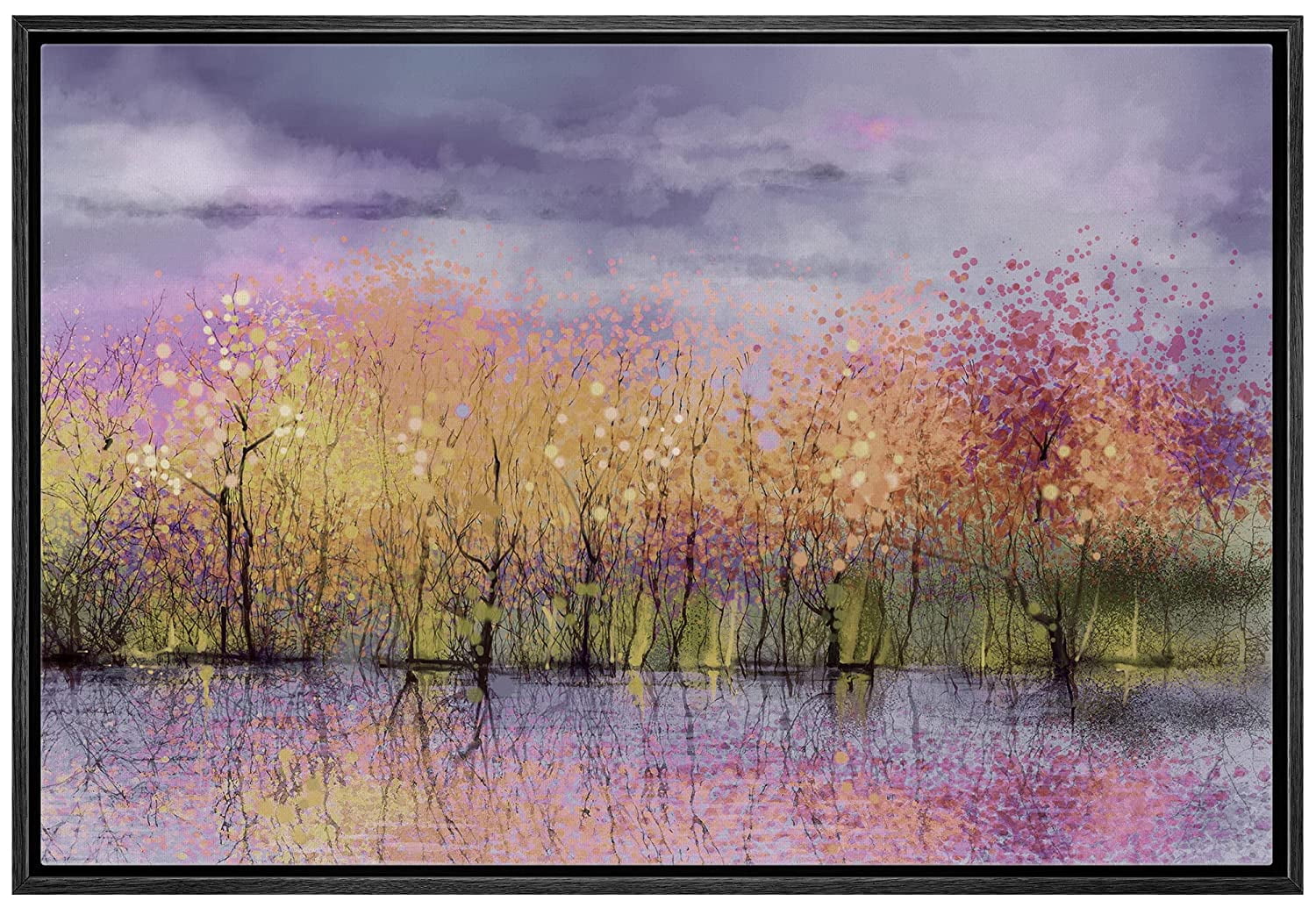 wall26 Framed Canvas Print Wall Art Purple & Yellow Watercolor Forest ...