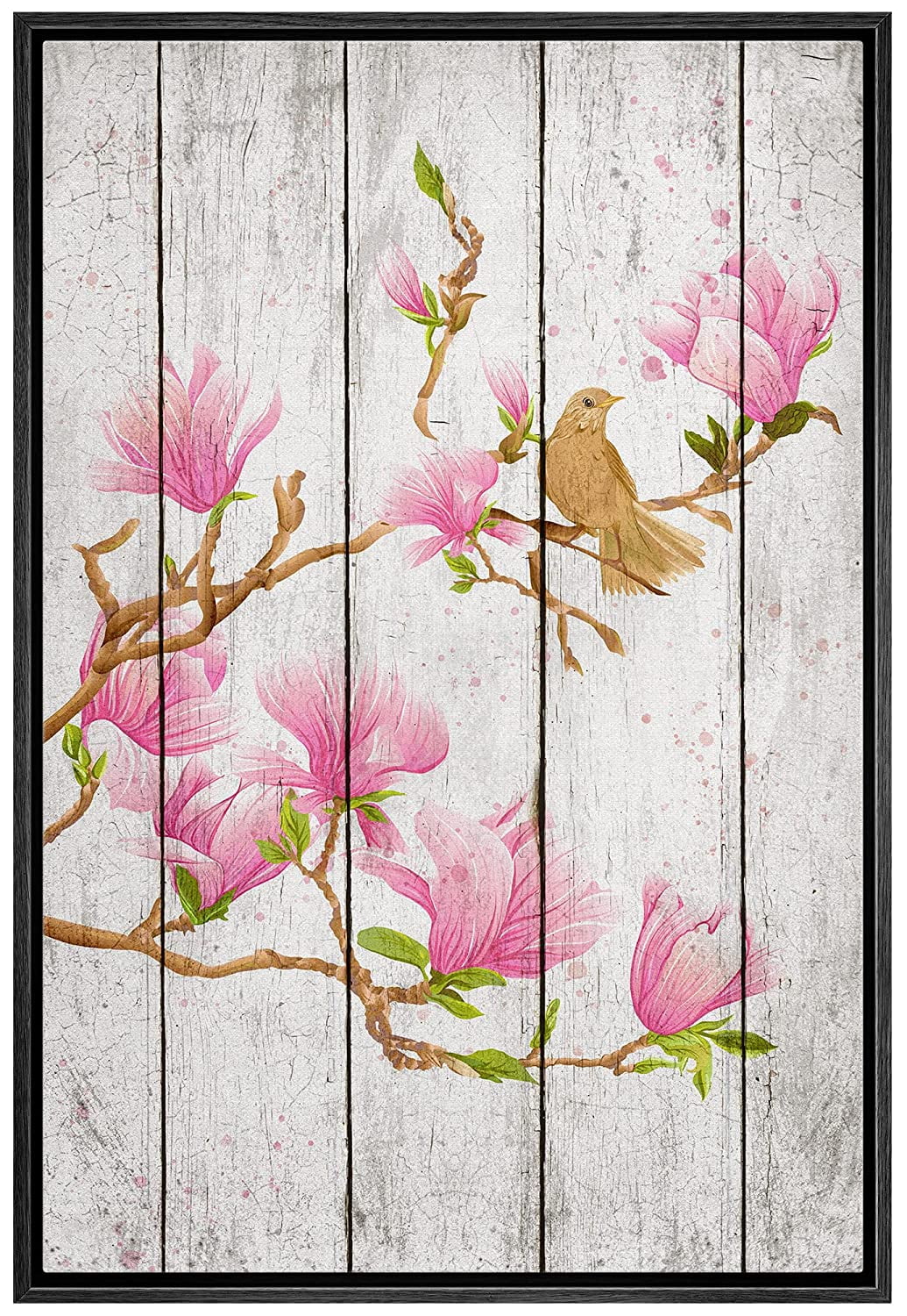 wall26 Framed Canvas Print Wall Art Retro Wood Panel Blooming Pink ...