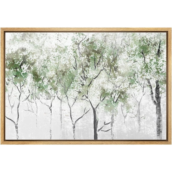 wall26 Framed Canvas Print Wall Art Rustic Pastel Green Spring Forest Tree Landscape Nature Wilderness Illustrations Modern Art Farmhouse/Country for Living Room, Bedroom, Office - 16"x24"