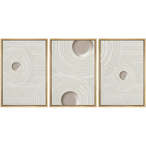 wall26 Framed Canvas Print Wall Art Set 3D Geometric Spiral Ring Polygon Landscape Abstract Shapes Digital Art Modern Art Bohemian Retro for Living Room, Bedroom, Office - 16"x24"x3 Natural