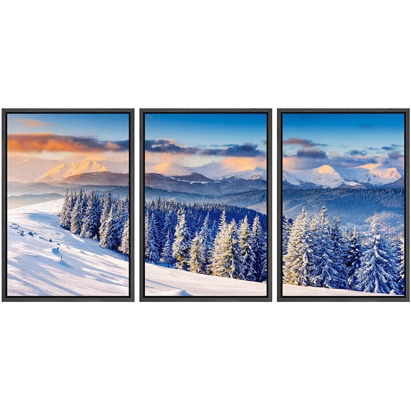 wall26 Framed Canvas Print Wall Art Set Aerial View Arctic Winter Snow Trees Nature Wilderness Photography Realism Rustic Landscape Colorful Cool for Living Room, Bedroom, Office - 24"x36"x