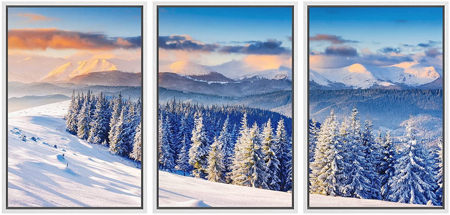 wall26 Framed Canvas Print Wall Art Set Aerial View Arctic Winter Snow ...