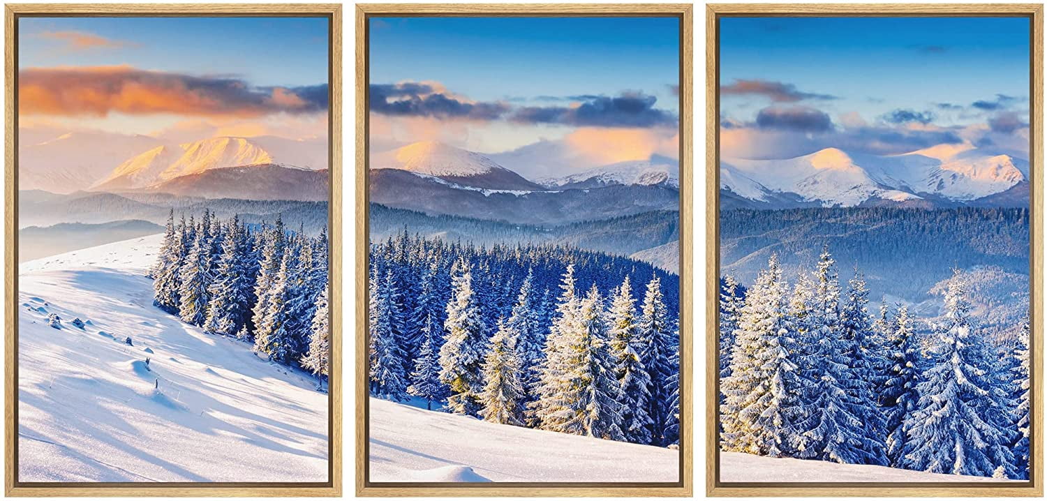 wall26 Framed Canvas Print Wall Art Set Aerial View Arctic Winter Snow ...