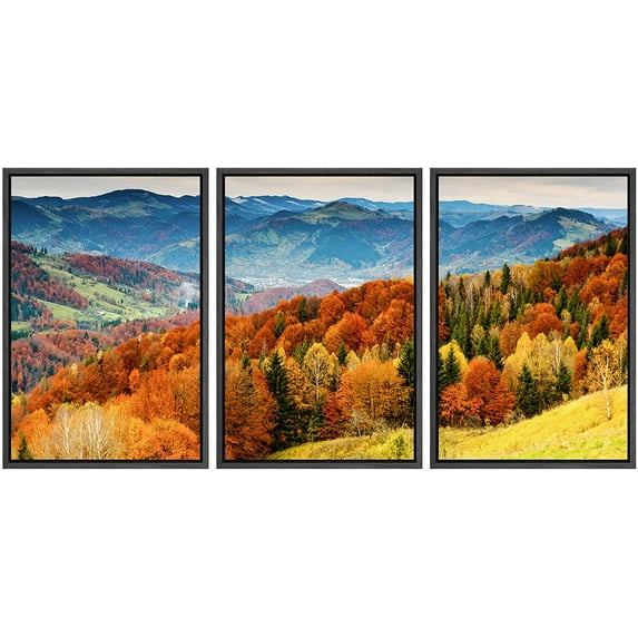wall26 Framed Canvas Print Wall Art Set Aerial View Autumn Fall Mountain Forest Nature Wilderness Photography Realism Rustic Landscape Colorful for Living Room, Bedroom, Office - 16"x24"x3