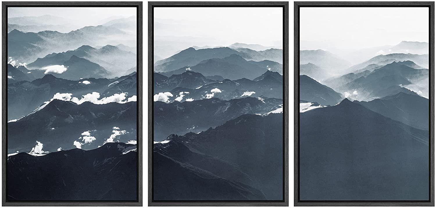 wall26 Framed Canvas Print Wall Art Set Aerial View Duotone Mountain ...