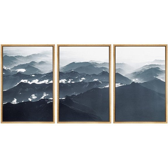 wall26 Framed Canvas Print Wall Art Set Aerial View Duotone Mountain Range Nature Wilderness Photography Realism Rustic Landscape Colorful Cool for Living Room, Bedroom, Office - 24"x36"x3