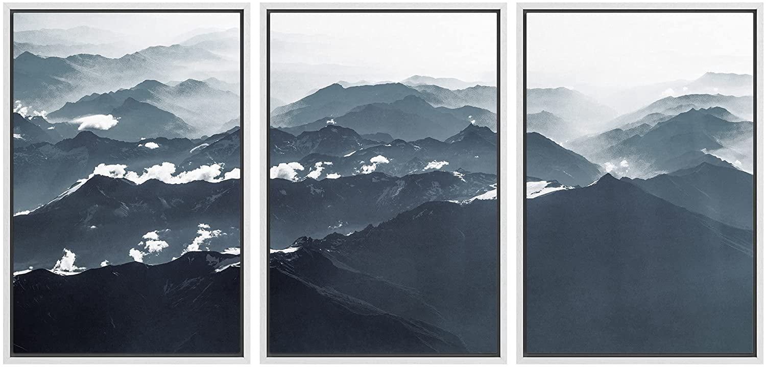 wall26 Framed Canvas Print Wall Art Set Aerial View Duotone Mountain ...