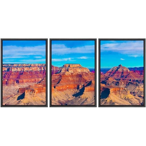 wall26 Framed Canvas Print Wall Art Set Aerial View of Grand Canyon National Park Nature Wilderness Photography Realism Rustic Colorful Ultra for Living Room, Bedroom, Office - 16"x24"x3 Bl