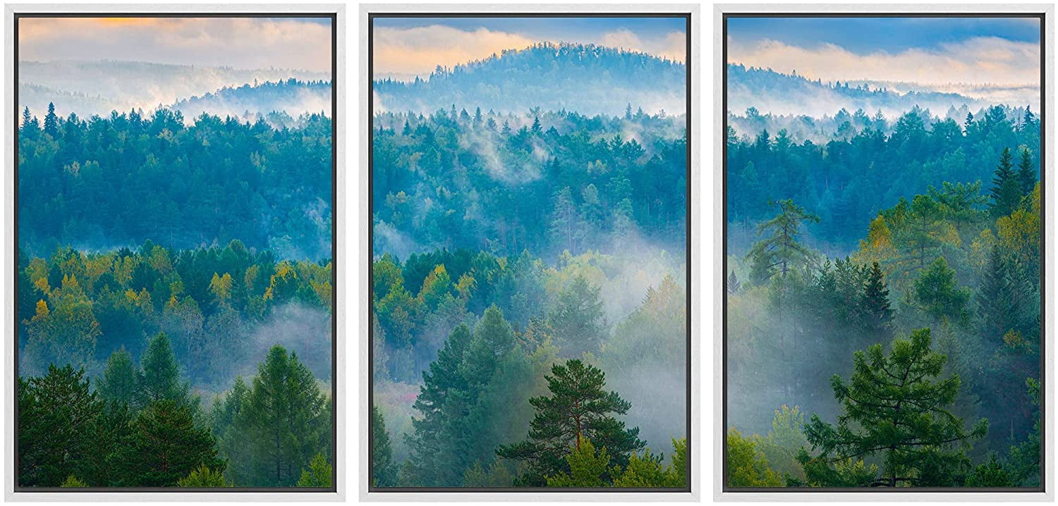wall26 Framed Canvas Print Wall Art Set Aerial View Misty Mountain ...