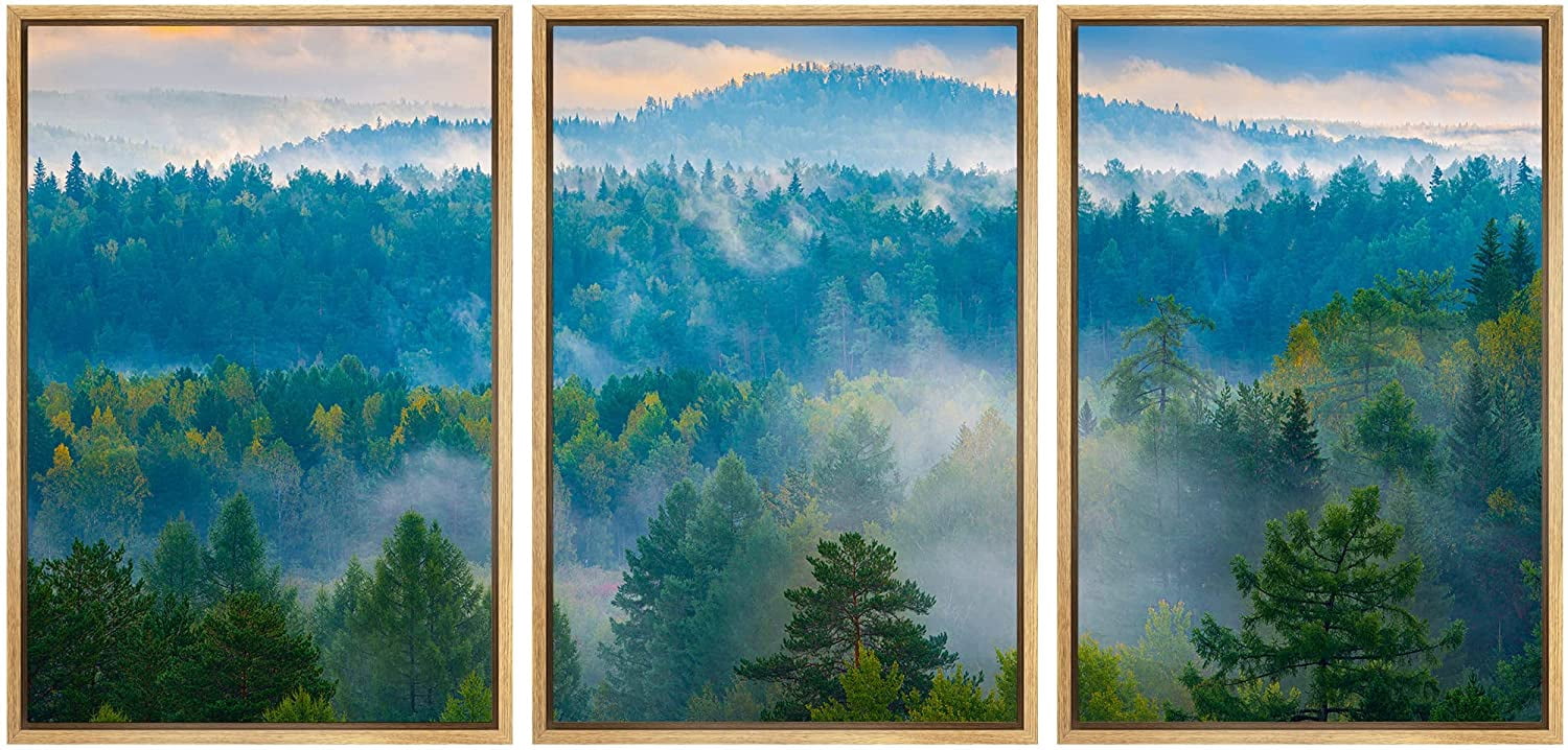 wall26 Framed Canvas Print Wall Art Set Aerial View Misty Mountain ...