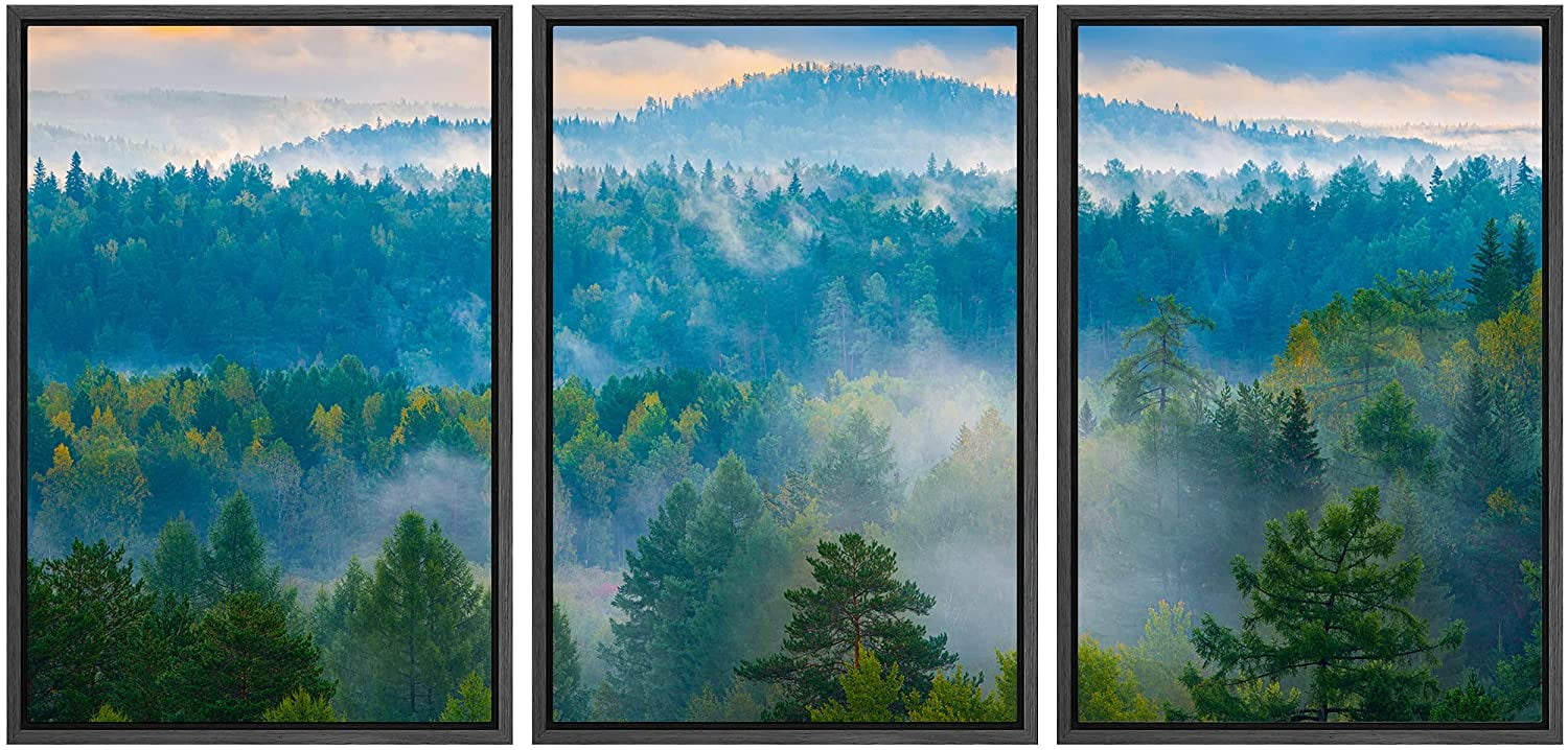 wall26 Framed Canvas Print Wall Art Set Aerial View Misty Mountain ...