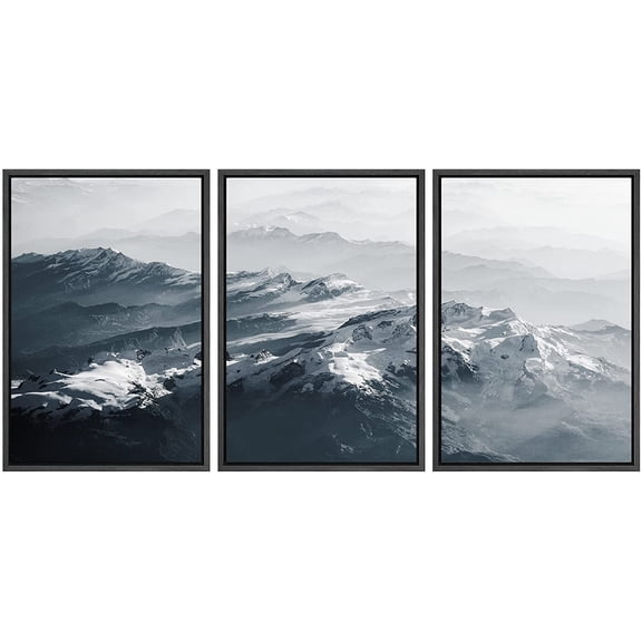 wall26 Framed Canvas Print Wall Art Set Aerial View Misty Mountain Range Nature Wilderness Photography Realism Rustic Landscape Colorful Cool for Living Room, Bedroom, Office - 16"x24"x3 Bl