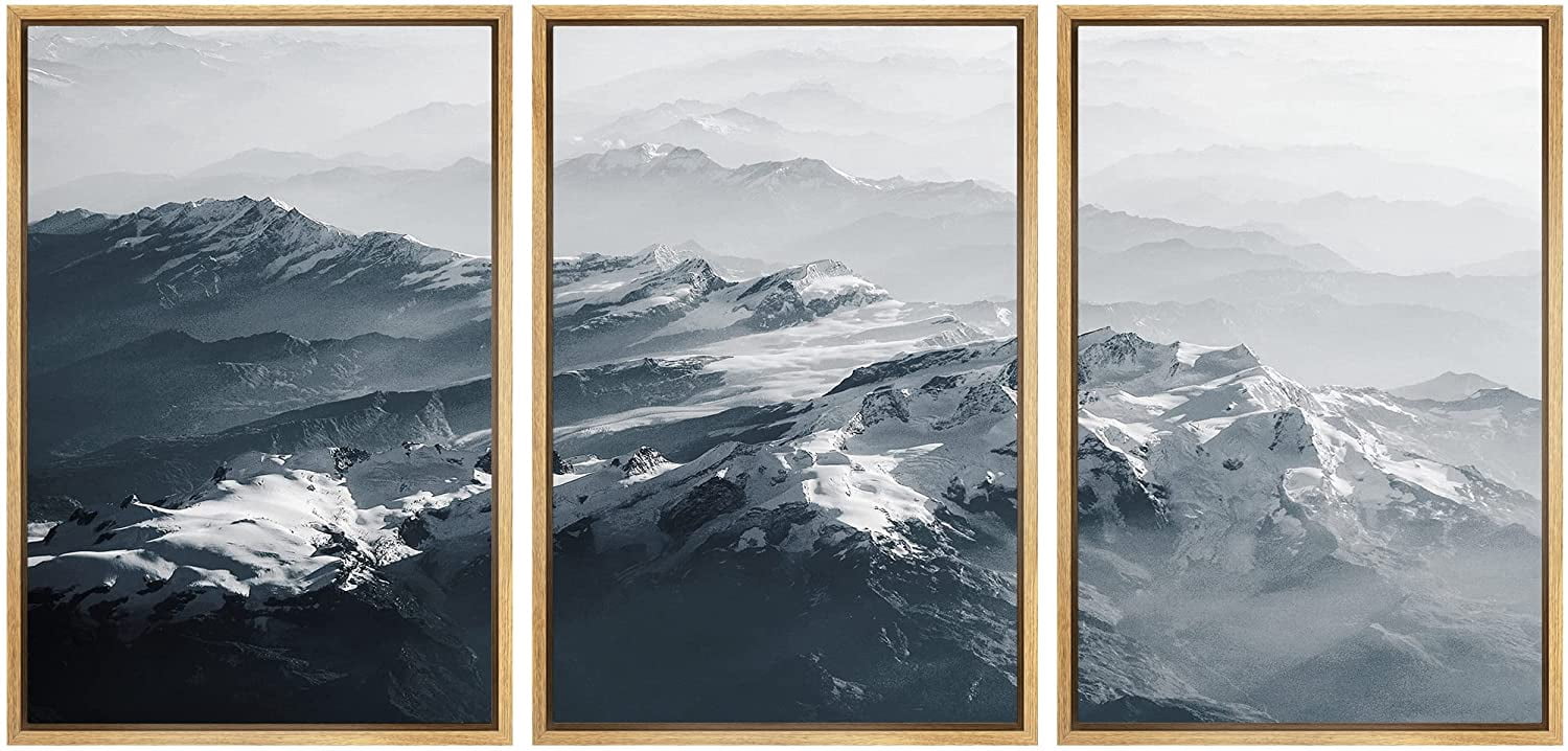 wall26 Framed Canvas Print Wall Art Set Aerial View Misty Mountain ...