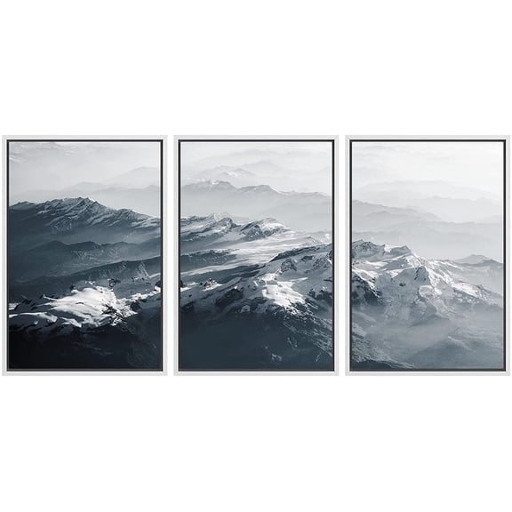wall26 Framed Canvas Print Wall Art Set Aerial View Misty Mountain Range Nature Wilderness Photography Realism Rustic Landscape Colorful Cool for Living Room, Bedroom, Office - 16"x24"x3 Wh