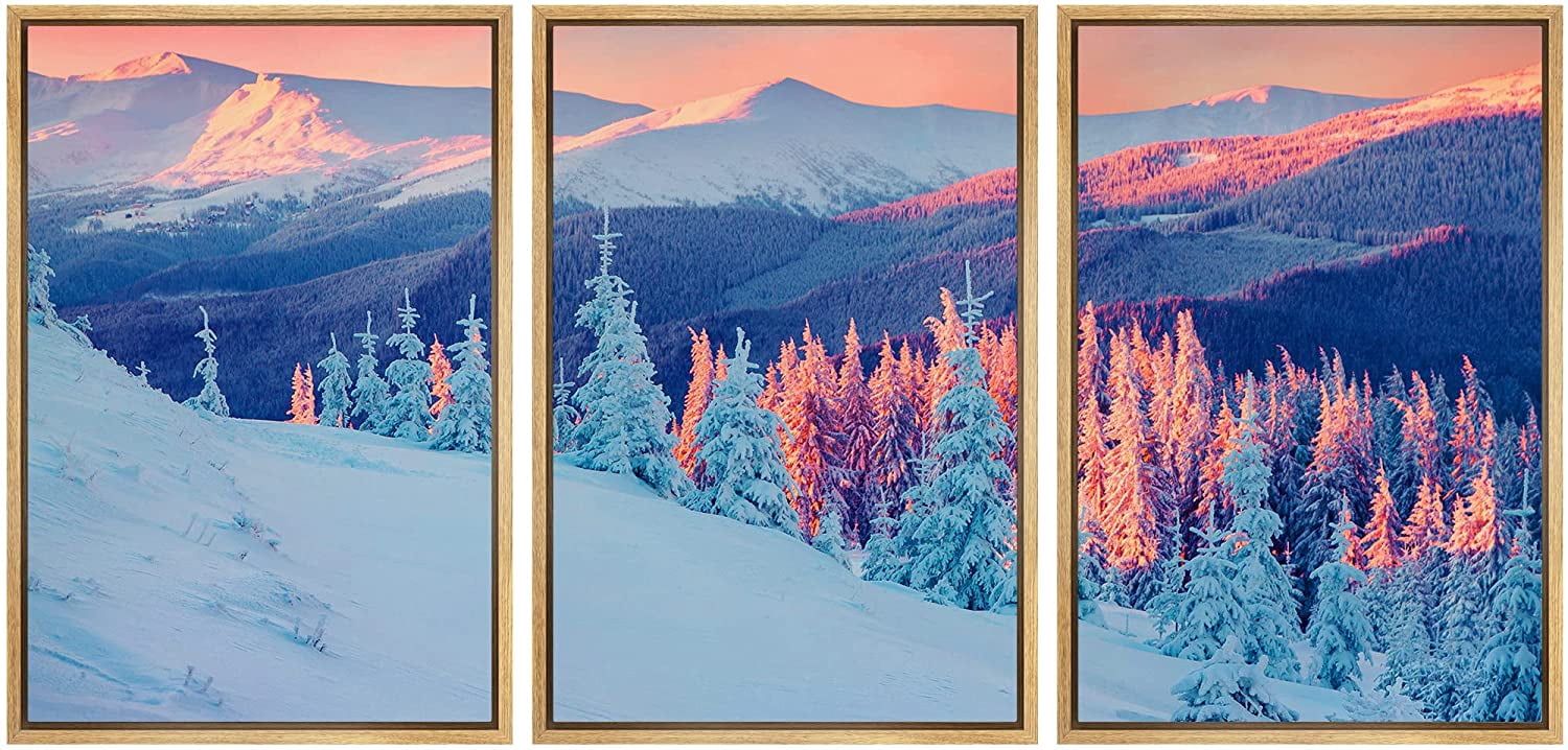 wall26 Framed Canvas Print Wall Art Set Aerial View Pastel Pink Snow ...