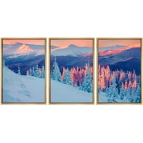 wall26 Framed Canvas Print Wall Art Set Aerial View Pastel Pink Snow Mountain Nature Wilderness Photography Realism Rustic Landscape Colorful Cool for Living Room, Bedroom, Office - 24"x36"