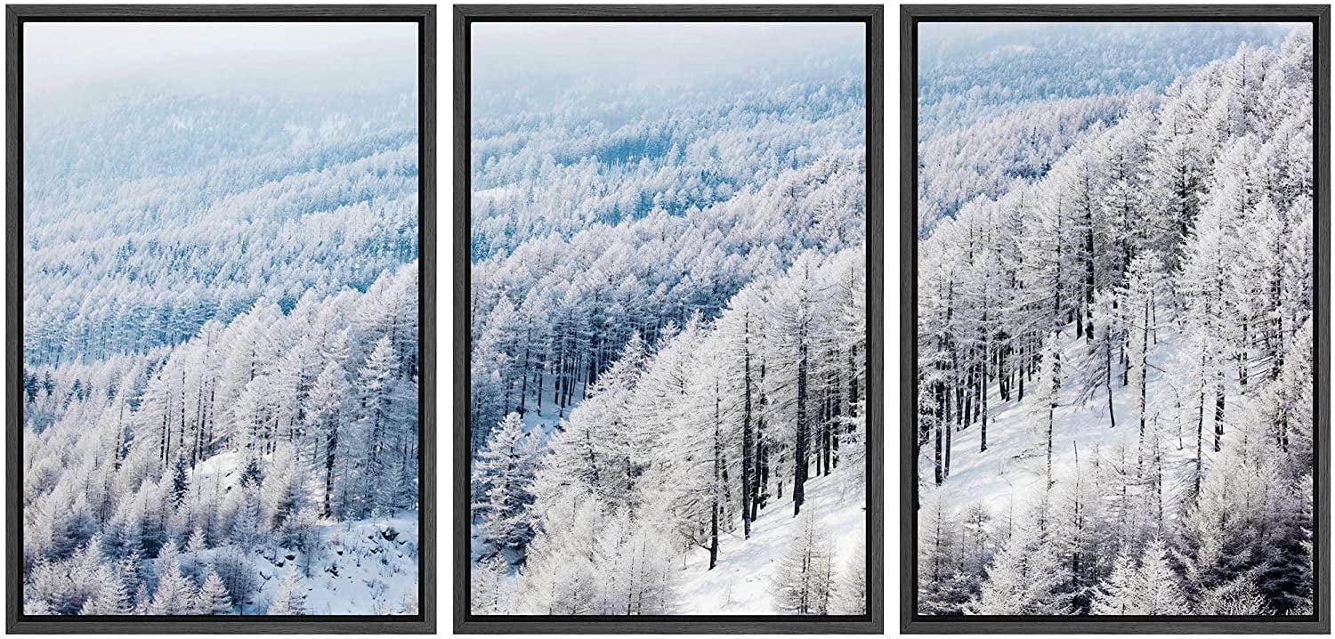 wall26 Framed Canvas Print Wall Art Set Aerial View Winter Snow Tree ...