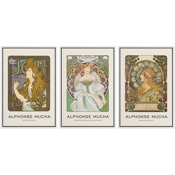 wall26 Framed Canvas Print Wall Art Set Alphonse Mucha Art Nouveau Floral Women Nature People Illustrations Fine Art Decorative Retro Portrait for Living Room, Bedroom, Office - 24"x36"x3 W