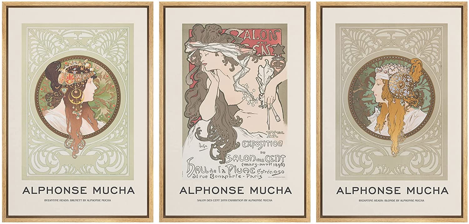 Tableau Encadré Mucha Art Nouveau - Reproduction Vintage Prête à Accrocher, Décor Mural