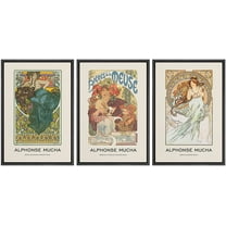 wall26 Framed Canvas Print Wall Art Set Alphonse Mucha Art Deco Flower Pattern Women Nature People Illustration Fine Art Decorative Retro Portrait for Living Room, Bedroom, Office - 16"x24"