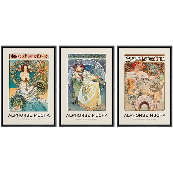 wall26 Framed Canvas Print Wall Art Set Alphonse Mucha Art Nouveau Women Posters Nature People Illustrations Fine Art Decorative Retro Portrait for Living Room, Bedroom, Office - 24"x36"x3