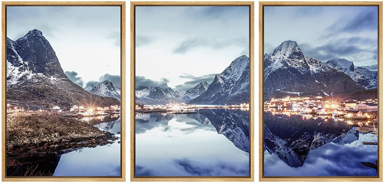 wall26 Framed Canvas Print Wall Art Set Arctic Snow Mountain Range ...