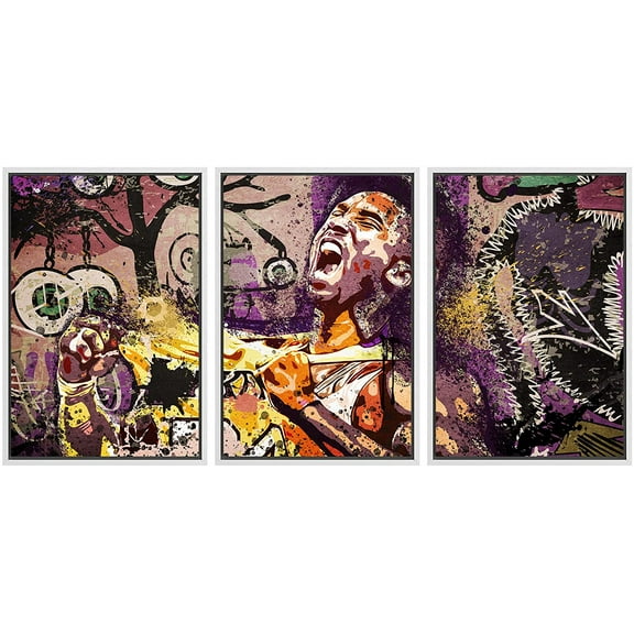 wall26 Framed Canvas Print Wall Art Set Athletic Basketball Kobe Bryant Graffiti &amp; Street Art Comic Book Illustrations Modern Art Urban Portrait for Living Room, Bedroom, Office - 16"x24&quo
