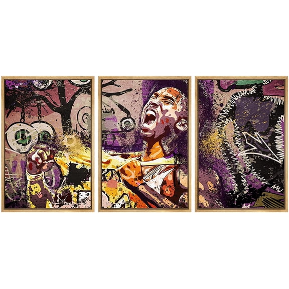 wall26 Framed Canvas Print Wall Art Set Athletic Basketball Kobe Bryant Graffiti &amp; Street Art Comic Book Illustrations Modern Art Urban Portrait for Living Room, Bedroom, Office - 16"x24&quo