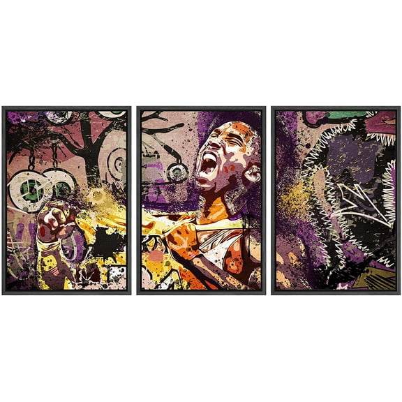 wall26 Framed Canvas Print Wall Art Set Athletic Basketball Kobe Bryant Graffiti &amp; Street Art Comic Book Illustrations Modern Art Urban Portrait for Living Room, Bedroom, Office - 16"x24&quo