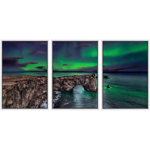 wall26 Framed Canvas Print Wall Art Set Aurora Borealis Ocean Hill Astronomy &amp; Space Nature Digital Art Sci-Fi &amp; Fantasy Decorative Landscape for Living Room, Bedroom, Office - 16"x24&qu