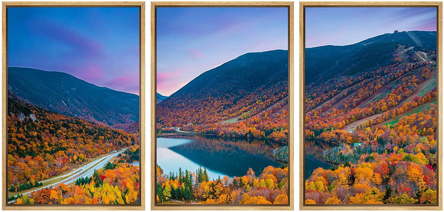 wall26 Framed Canvas Print Wall Art Set Autumn Fall Forest Mountain ...