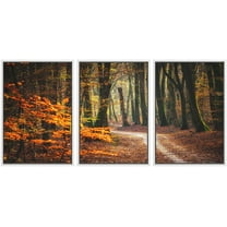 wall26 Framed Canvas Print Wall Art Set Autumn Fall Orange Leaf Tree Forest Nature Wilderness Photography Realism Rustic Landscape Colorful Cool for Living Room, Bedroom, Office - 24"x36"x3