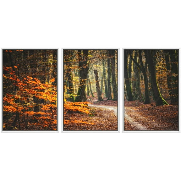 wall26 Framed Canvas Print Wall Art Set Autumn Fall Orange Leaf Tree Forest Nature Wilderness Photography Realism Rustic Landscape Colorful Cool for Living Room, Bedroom, Office - 24"x36"x3