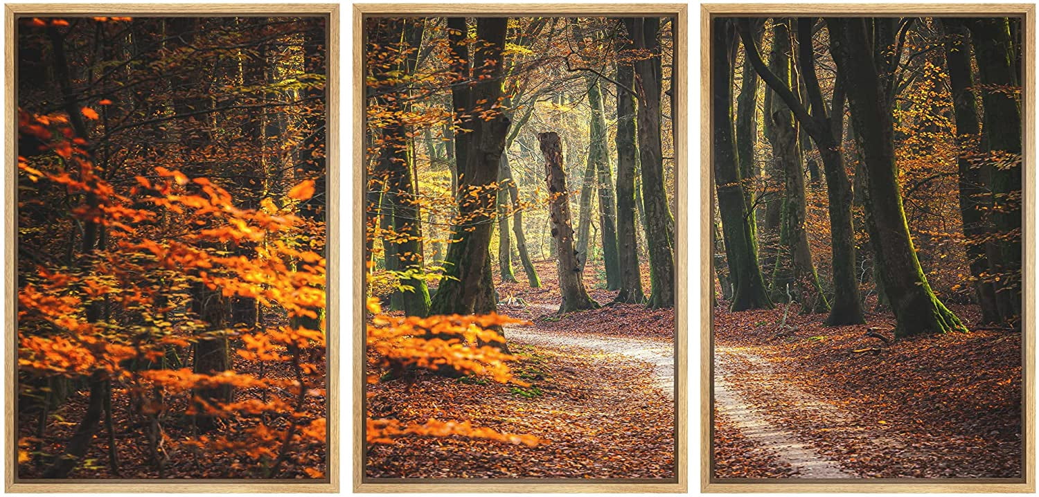 wall26 Framed Canvas Print Wall Art Set Autumn Fall Orange Leaf Tree ...
