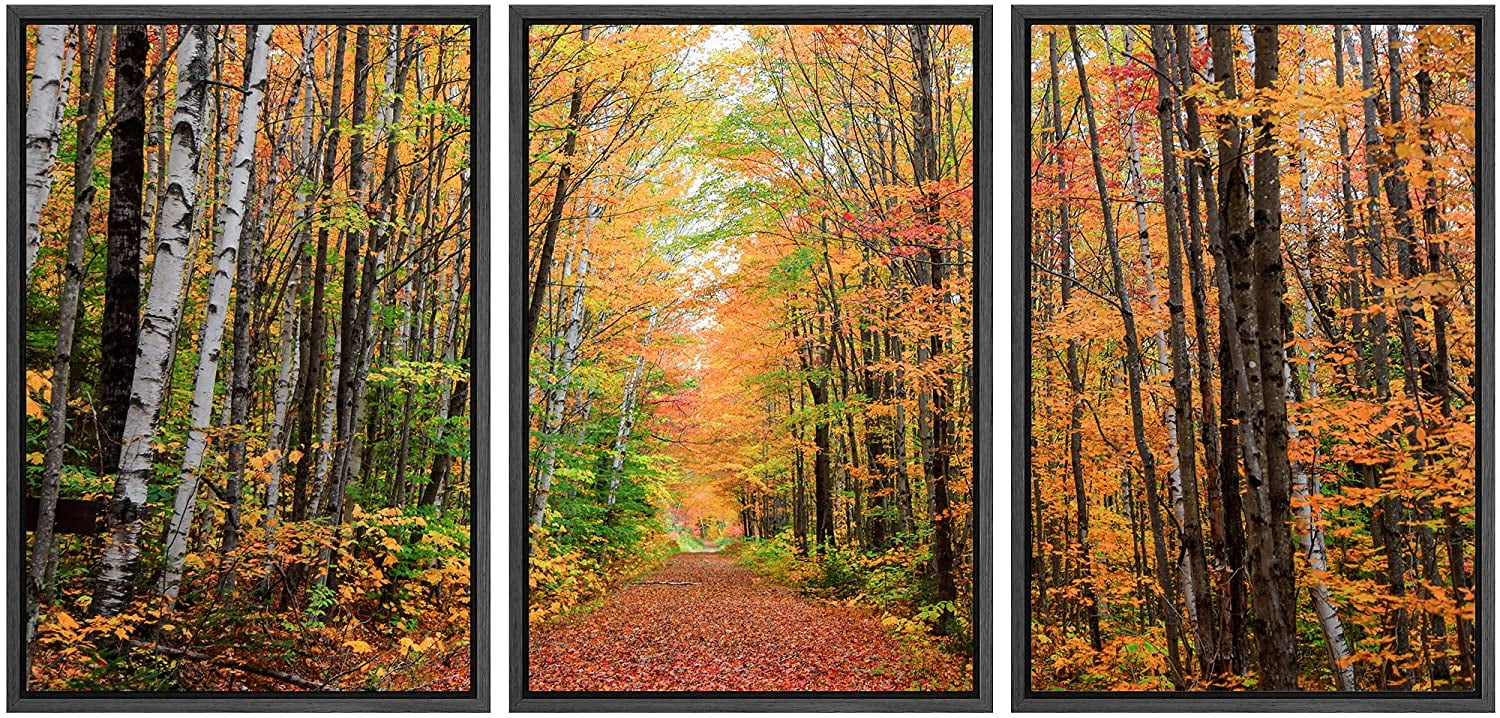 wall26 Framed Canvas Print Wall Art Set Autumn Fall Orange Tree Leaf ...