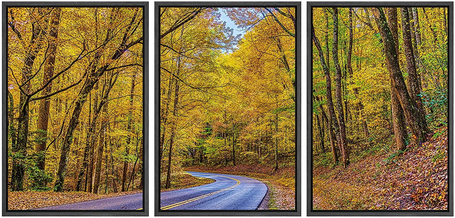 wall26 Framed Canvas Print Wall Art Set Autumn Fall Tree Forest Country ...