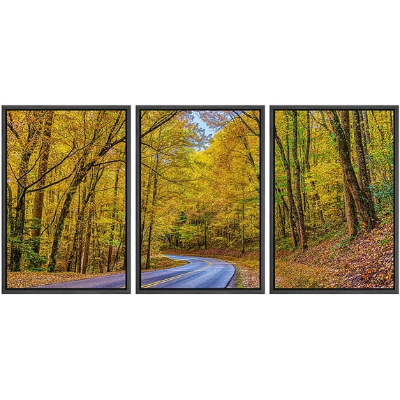 wall26 Framed Canvas Print Wall Art Set Autumn Fall Tree Forest Country Road Nature Wilderness Photography Realism Decorative Landscape Colorful for Living Room, Bedroom, Office - 24"x36"x3