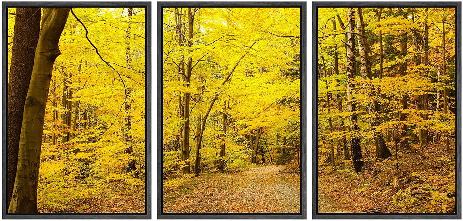 wall26 Framed Canvas Print Wall Art Set Autumn Fall Yellow Forest Tree ...
